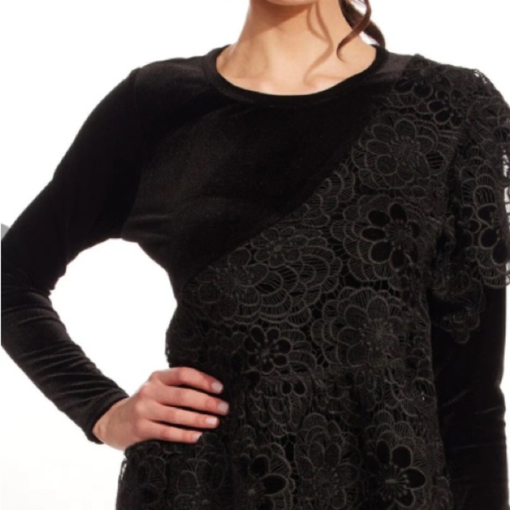 Eva Franco Black Lace Floral Long Sleeve Top XL